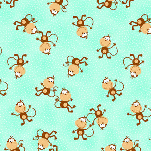 Jumping Monkeys Green Dots Flannel Fabric
