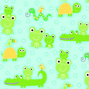 Alligators Turtles and Frogs Flannel Fabric