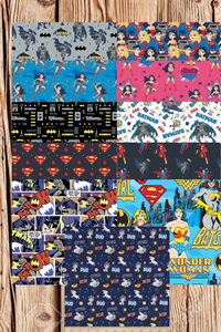 DC Super Heroes 10 Print Bundle, FAT Quarter, 1/2 Yard, or 1 Yard Cotton Fabric