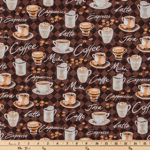 Coffee Print Cotton Calico Fabric