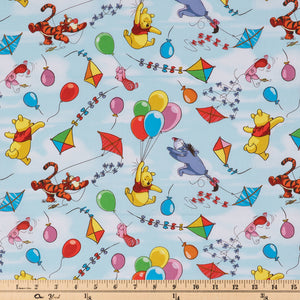 Winnie The Pooh Windy Day Balloons & Kites Blue Calico Cotton Fabric