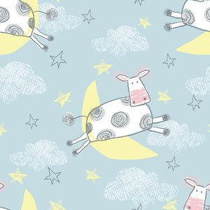 Cute Cows Jumping Over The Moon Flannel Fabric