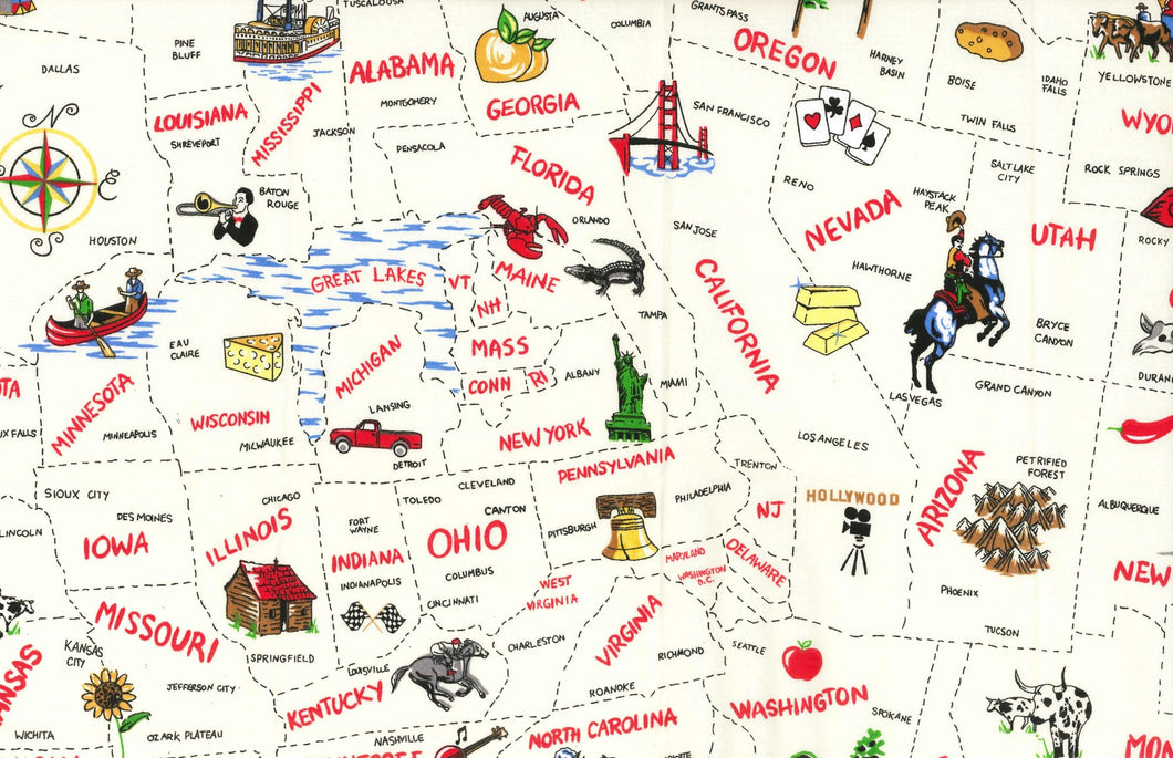 US State Map Cotton Fabric