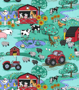 Country Farm Scene Cotton Fabric