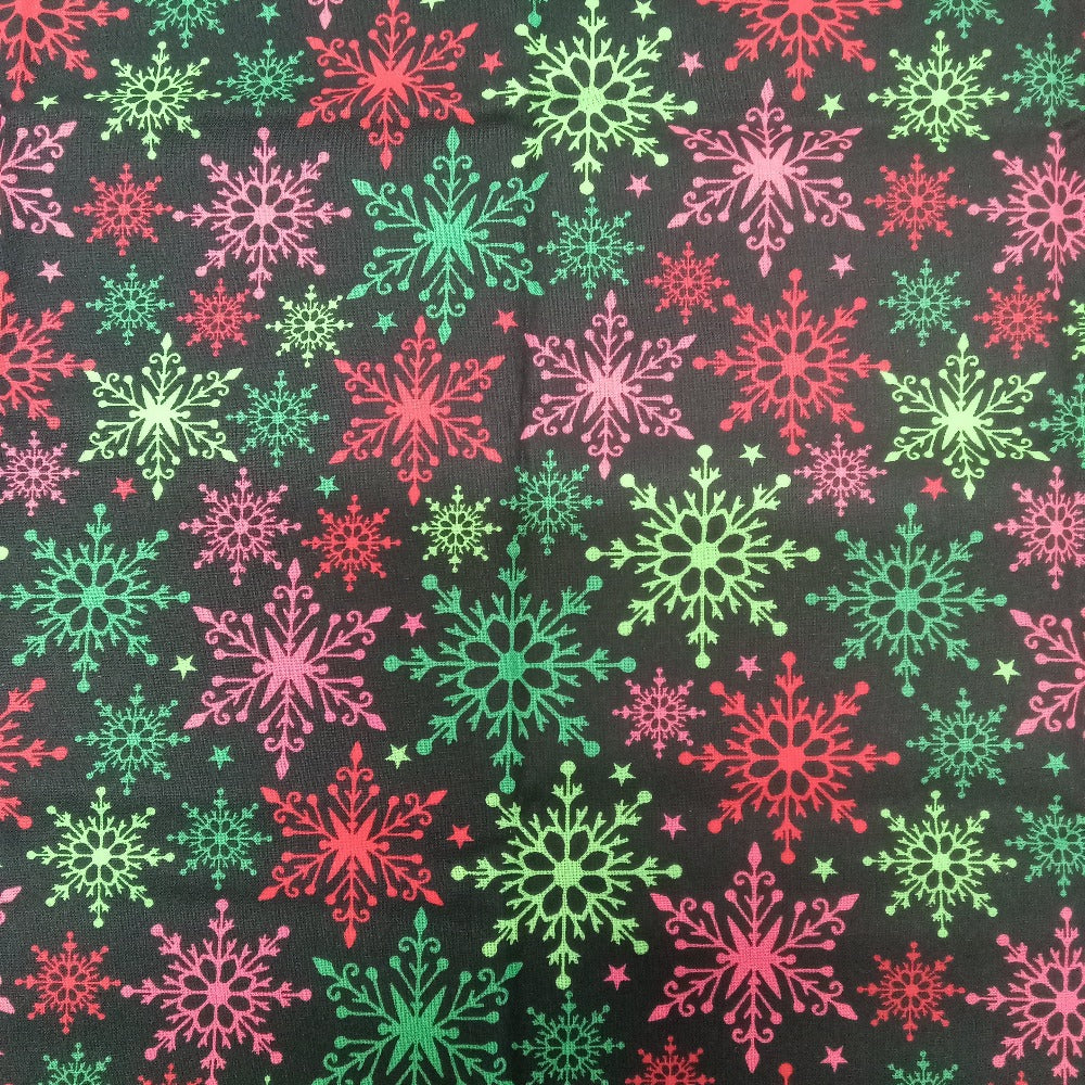 Seasonal Colorful Snowflakes Cotton - 1/2 Yard Precut