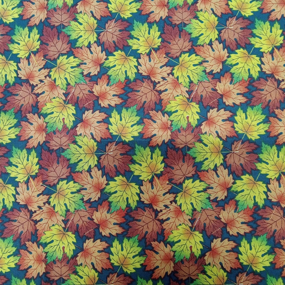 Autumn Leaves Forest Green Cotton Fabric