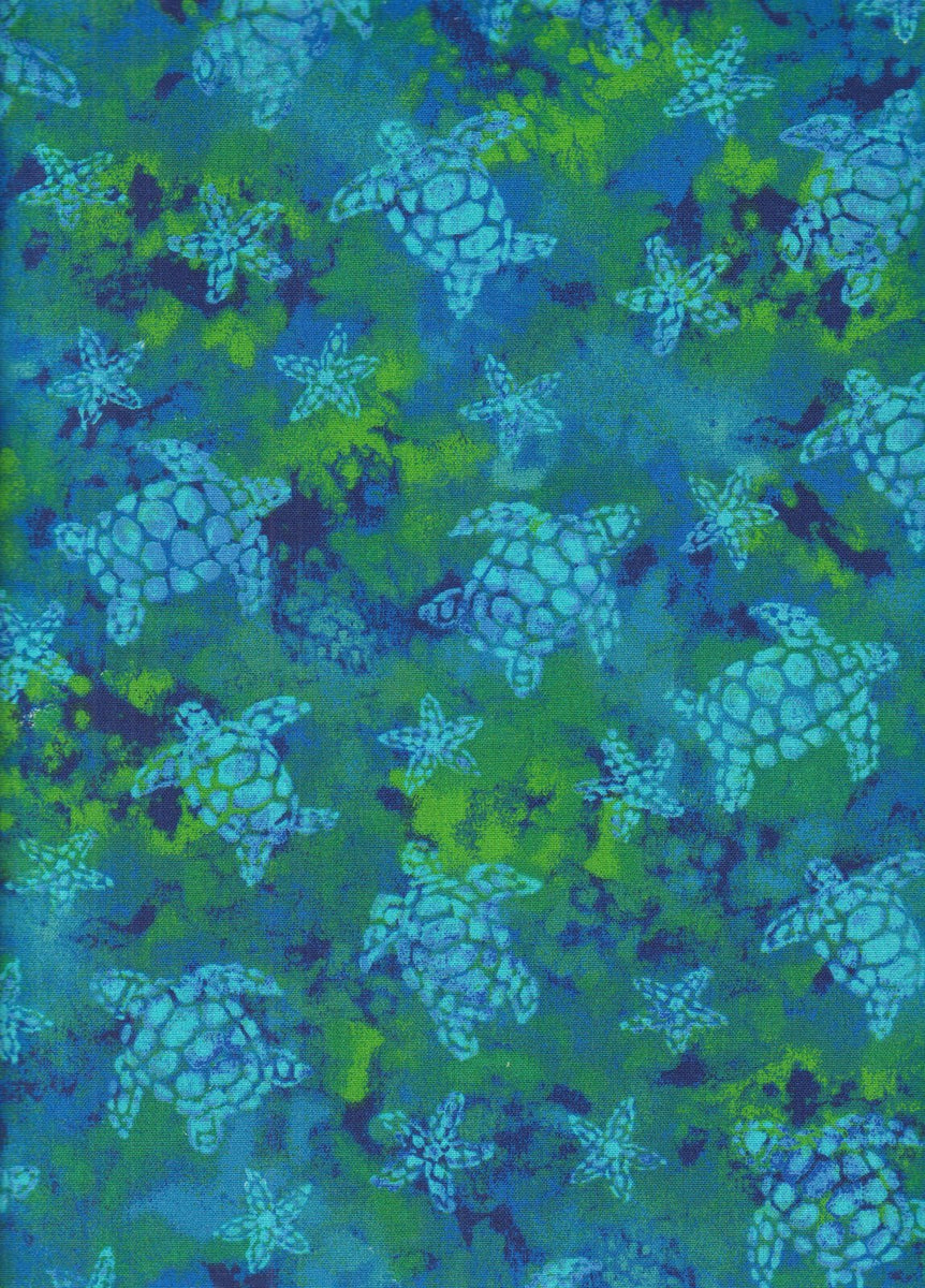 Watercolor Sea Turtles Turquoise Cotton Fabric – MT Peak Fabric