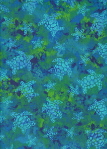 Watercolor Sea Turtles Turquoise Cotton Fabric