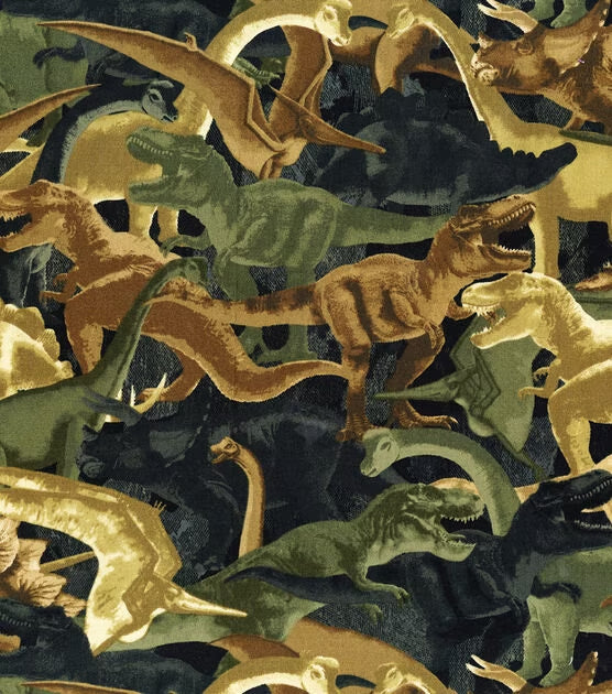 Packed Camo Dinosaurs Cotton Fabric