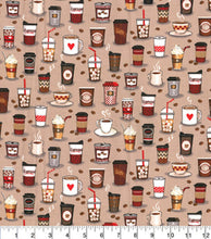Load image into Gallery viewer, Coffee On Tan Cotton Fabric
