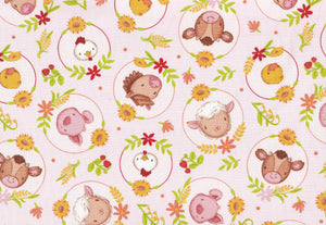 Farm Babies Portraits Pink Cotton Fabric
