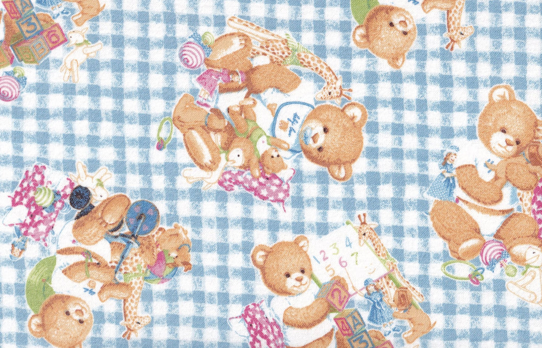 Gingham Baby Bear Playing Flannel Fabric