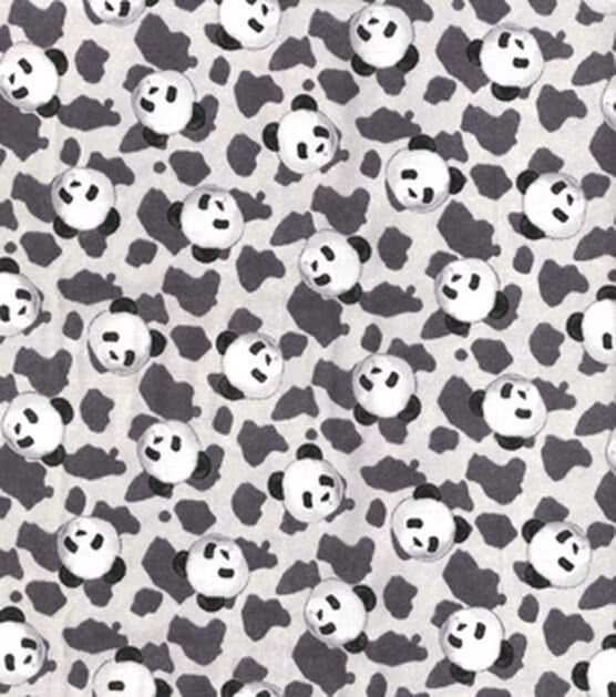 Baby Pandas on Gray Nursery Flannel Fabric