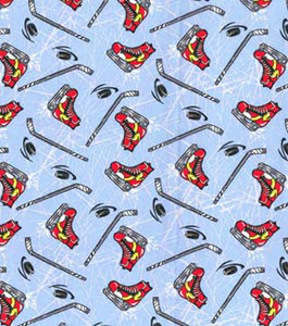 Fabric Traditions Hockey Icons on Blue Novelty Cotton Fabric