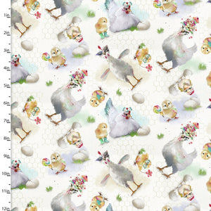 Welcome to the Funny Farm Hens Cotton Fabric