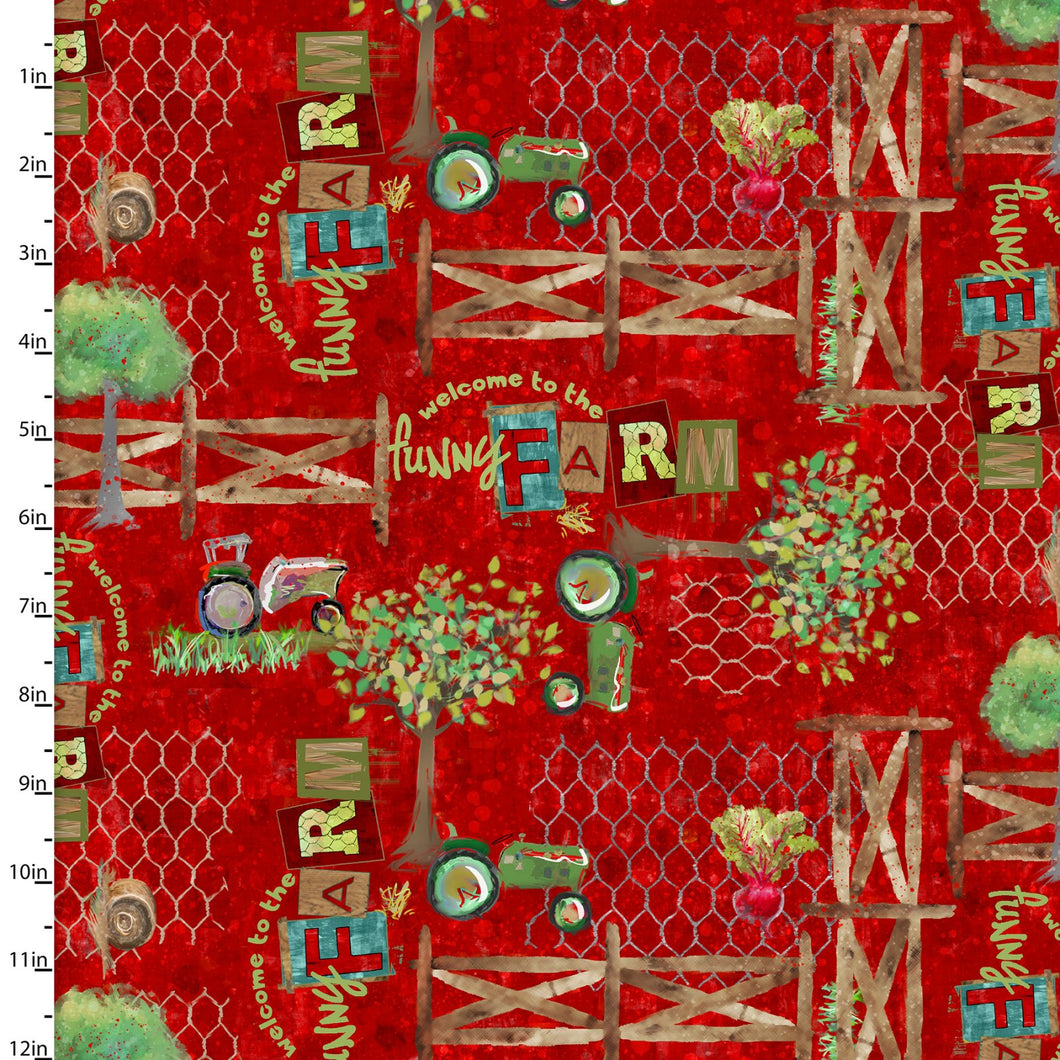 Welcome to the Funny Farm Tractors Cotton Fabric