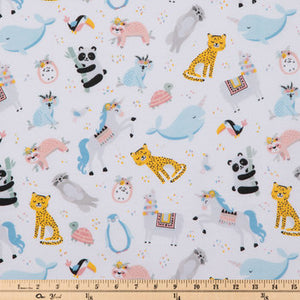 Pastel Animals and Flowers Flannel Fabric
