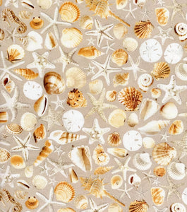 Seashells In The Sand Beige Cotton Fabric