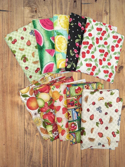 10 Half Yards  - Assorted Fruit Theme Prints Half Yard Bundle