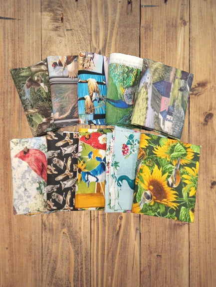 10 Half Yards  -Assorted Wildlife Birds Half Yard Bundle