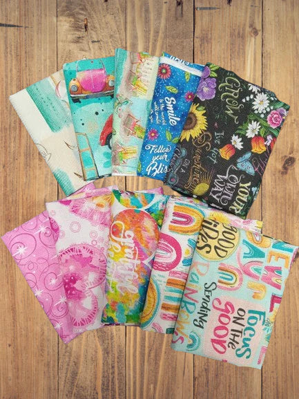 Good Vibes Inspirational Flat Fold Assortment 10 Yard Bundle Cotton Fabric