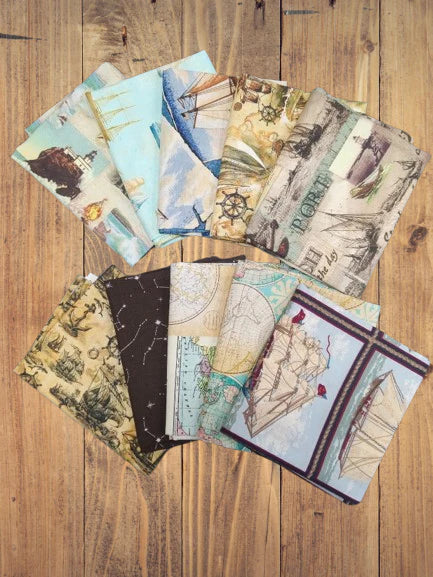 Assorted Nautical, Ships, Maps, Celestial Navigation Fabric - 1 lb Scrap Bundle