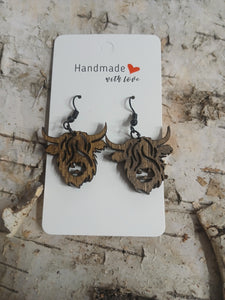 Handmade with Love - Natural Wood Highland Cows Earrings