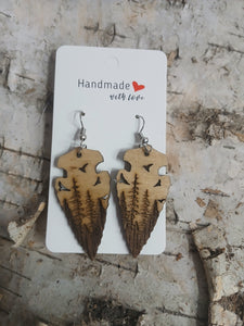 Handmade with Love - Natural Wood Arrowhead Forest Scenic Earrings