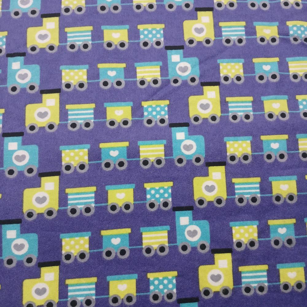 Train Purple Super Snuggle Flannel Fabric