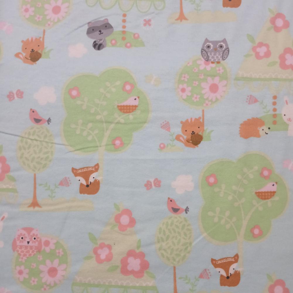 Baby Animals Woodland Blue Flannel Fabric