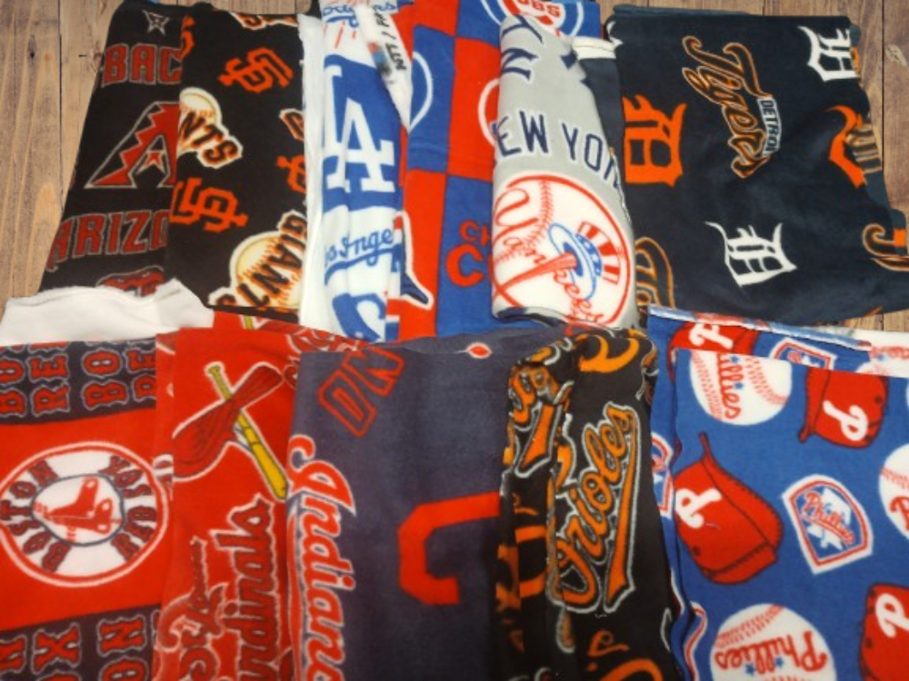 10 Half Yards - Assorted Sport Teams Baseball Licensed Fleece Fabric Bundle