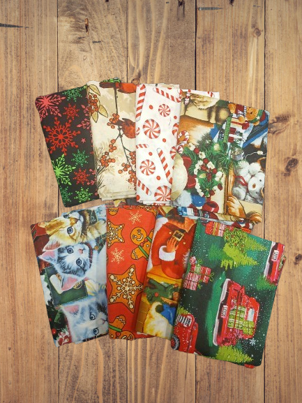 Assorted David Textiles Christmas Themed Prints Fabric - 1 lb Scrap Bundle