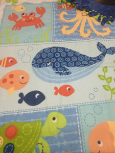 Handmade Double Layer Fleece Blanket with Matching Pillowcase "Ocean Animals "