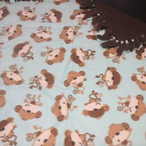 Handmade Double Layer Fleece Blanket with Matching Pillowcase "Monkey "