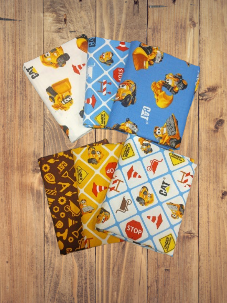 6 Fat Quarters -  Assorted Caterpillar Equipment Junior Fat Quarter Bundle