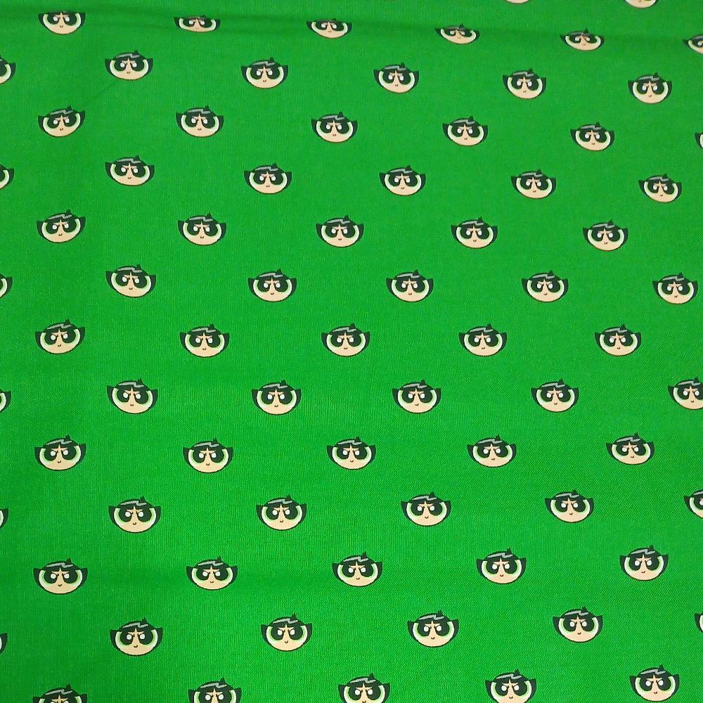 PowerPuff Girls - Buttercup Face Green Cotton Fabric