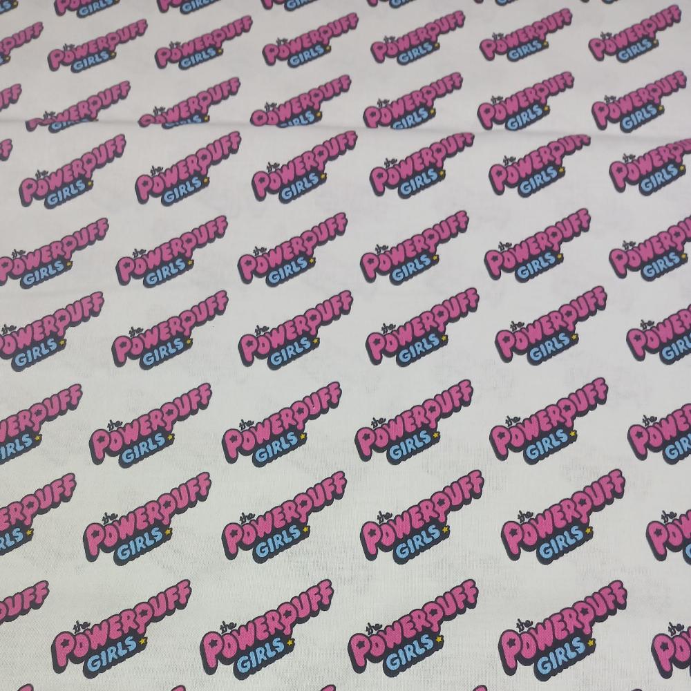 PowerPuff Girls -  Logo Diagonal White Cotton Fabric