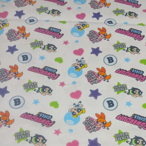 PowerPuff Girls - Super Cute And Fierce White Cotton Fabric