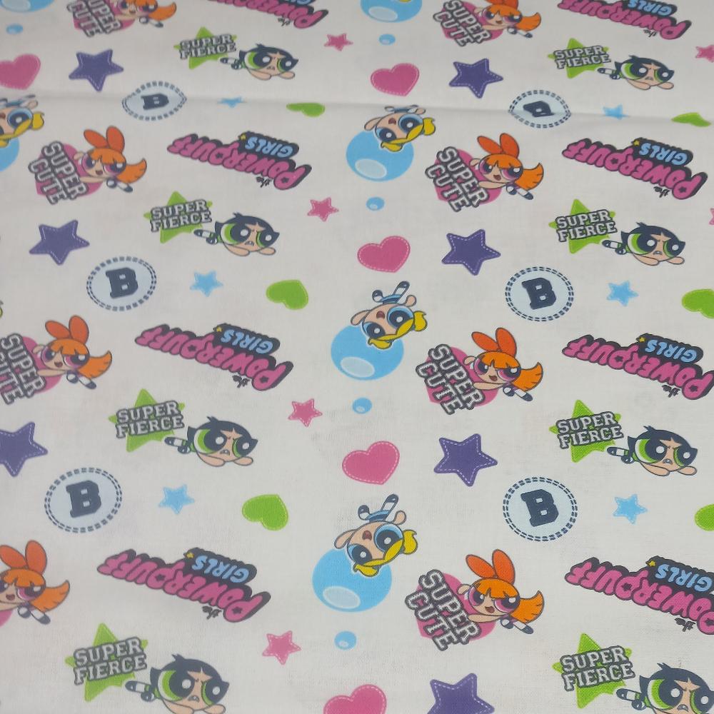 PowerPuff Girls - Super Cute And Fierce White Cotton Fabric