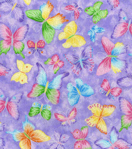 Butterfly Purple Glitter Cotton Fabric