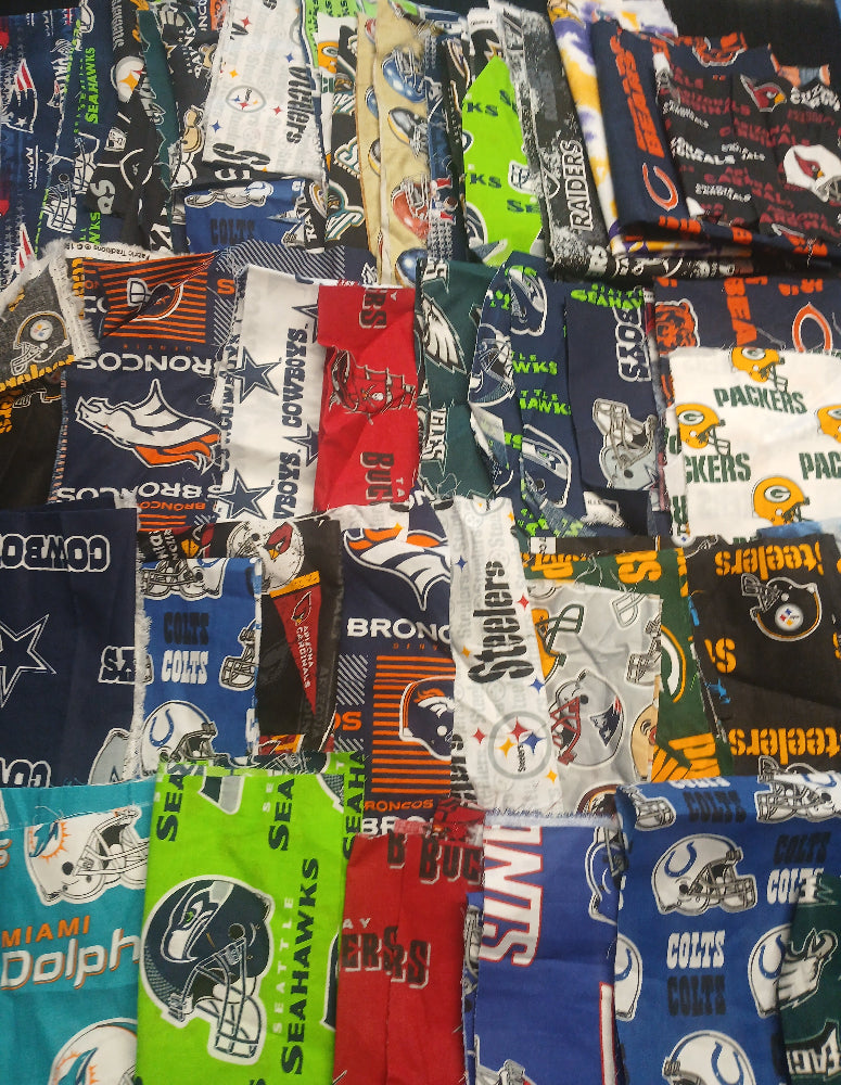 Assorted Sport Teams Football Licensed Cotton Fabric - 12oz Scrap Small Pieces Bundle