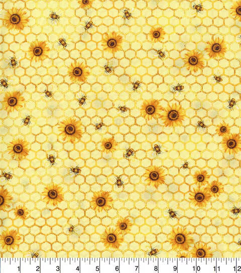Honeycomb Florals Yellow Cotton Fabric