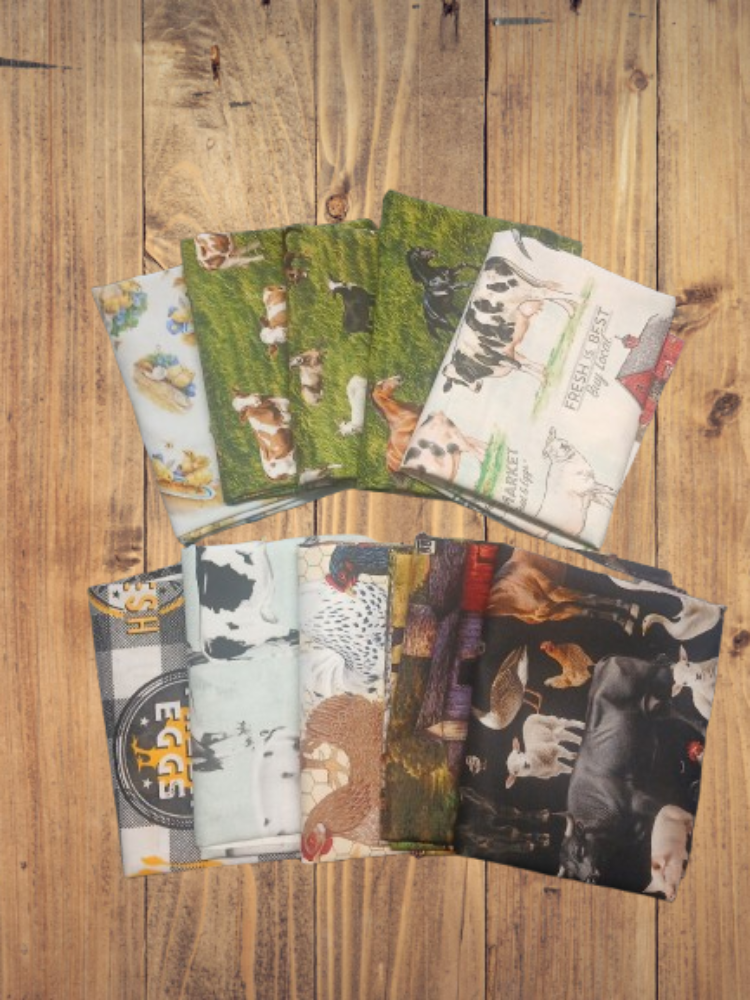 10 Fat Quarters - Assorted Life On The Farm Fat Quarter Cotton Bundle
