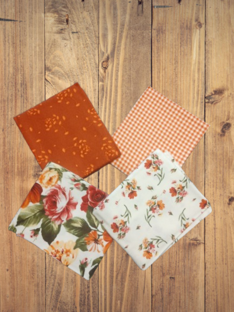 4 Fat Quarters -  Assorted Harvest Rose Orange Theme Flannel Fat Quarter Bundle