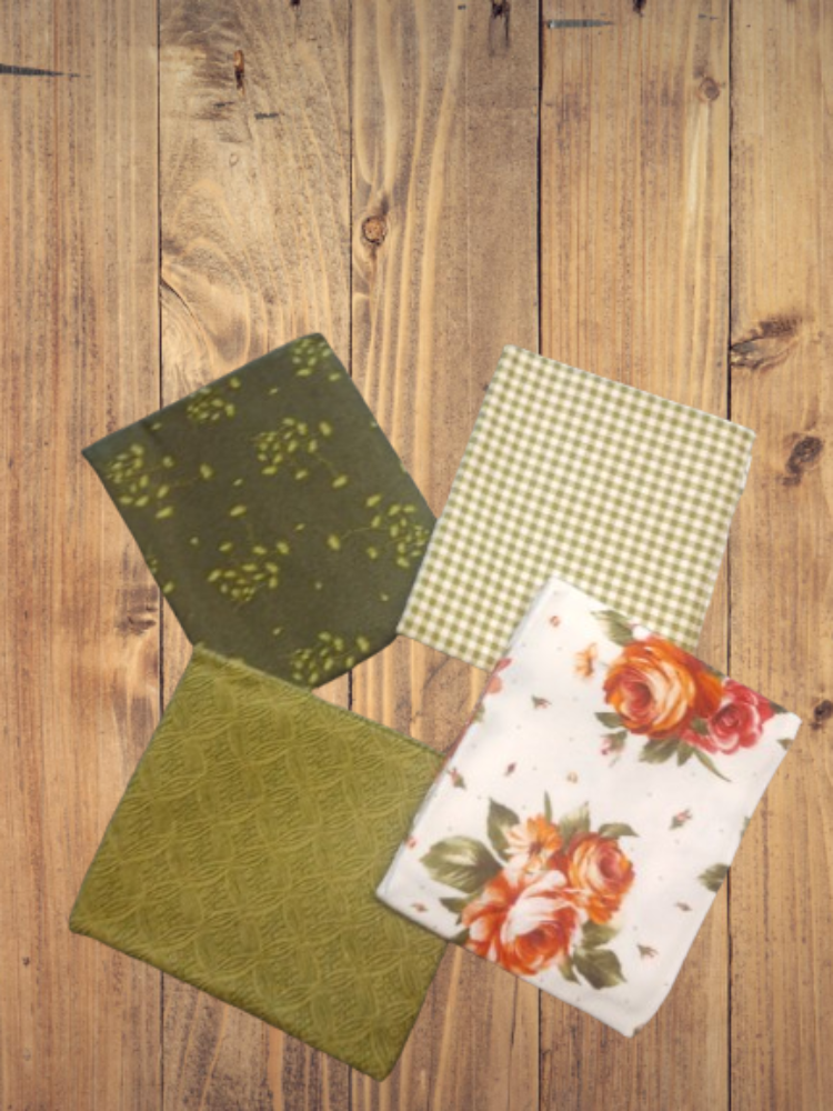 4 Fat Quarters -  Assorted Harvest Rose Green Theme Flannel Fat Quarter Bundle