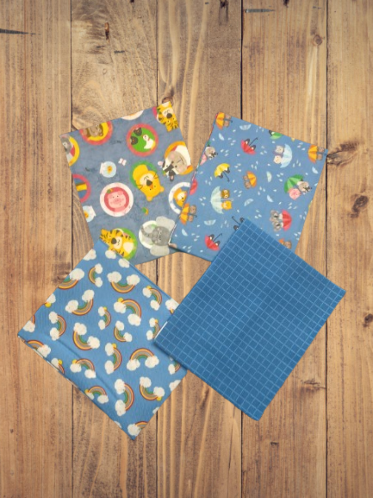 4 Fat Quarter -  Assorted Noah & Friends II Blue Theme Fat Quarter Bundle