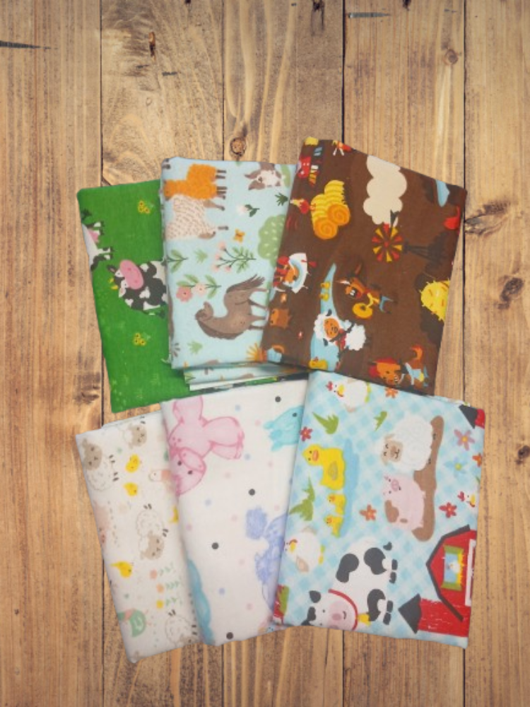 6 Fat Quarters - Assorted Children's Farm Flannel Fat Quarter Bundle