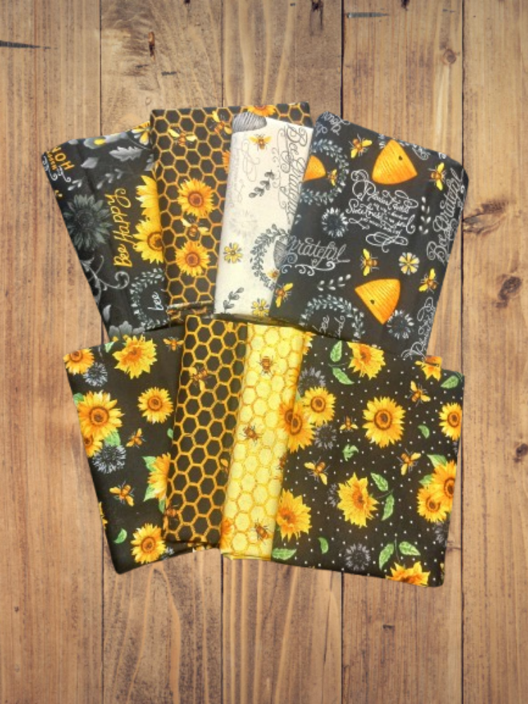 8 Fat Quarters - Assorted Bees and Sunflowers Fat Quarter Bundle