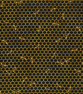 Bees On Honeycomb Black Cotton Fabric