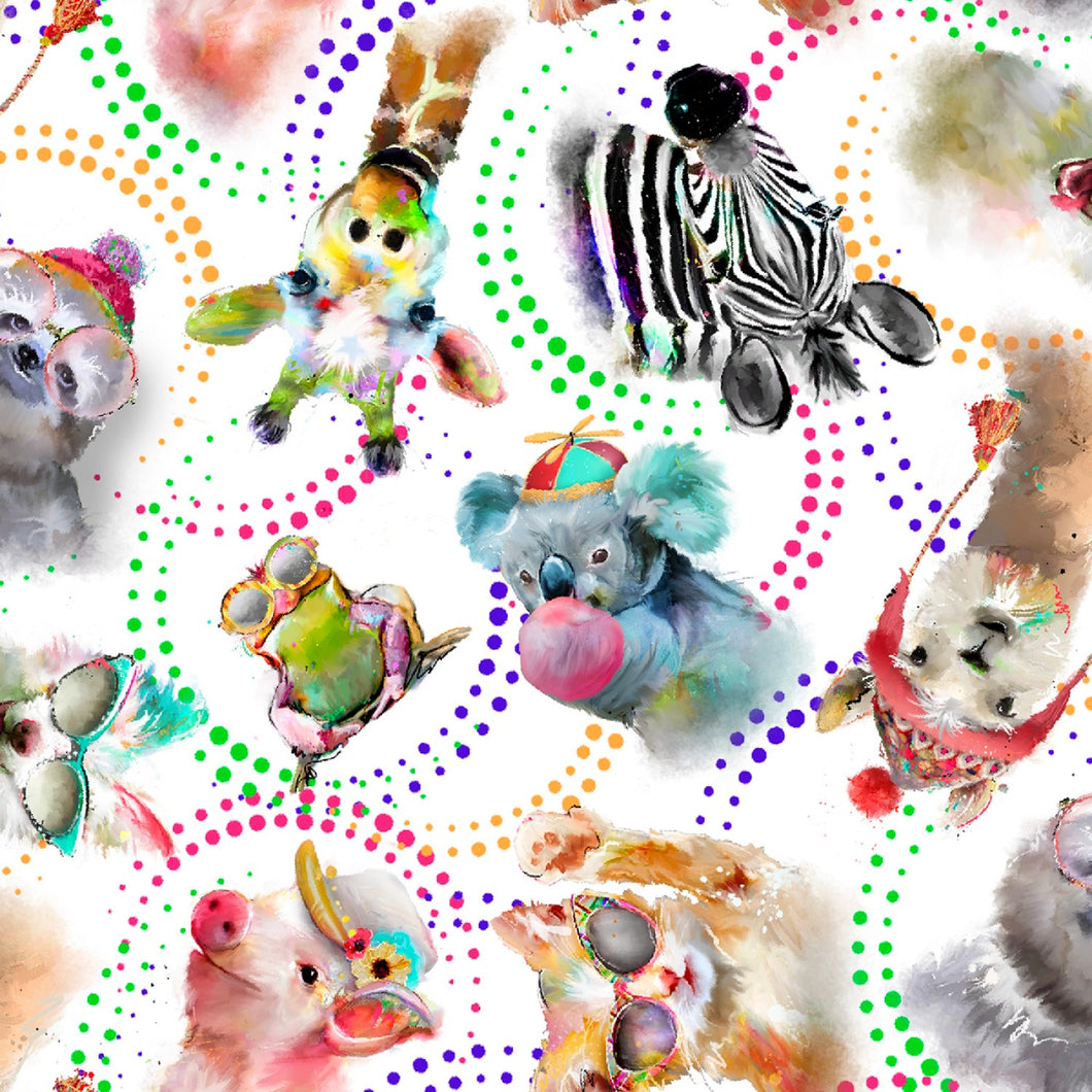 Road Trippin Tossed Animals White Cotton Fabric Coming Soon